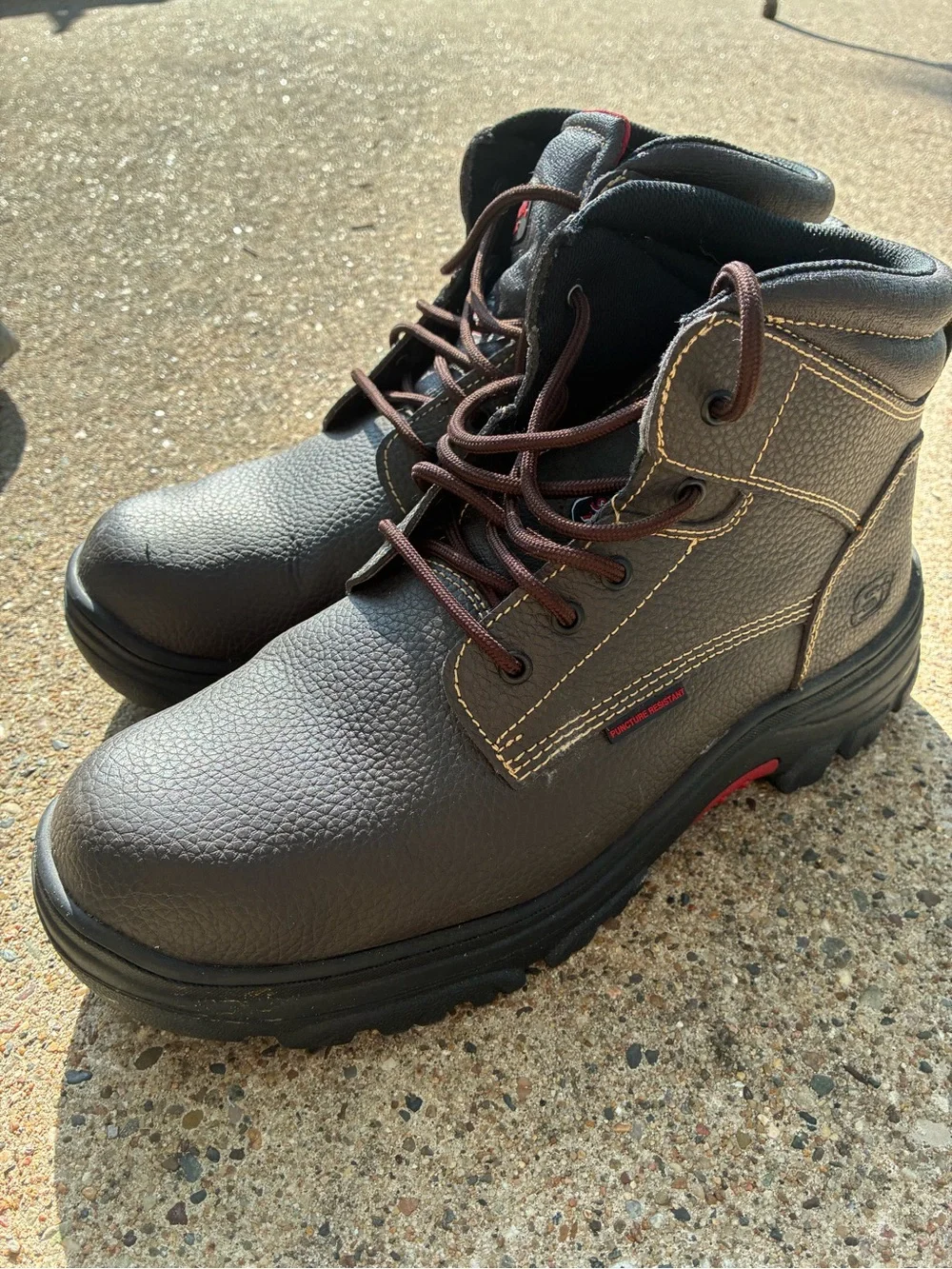 Skechers steel toe Men's Dark Brown Lace-Up Work Boots with Black Outsole